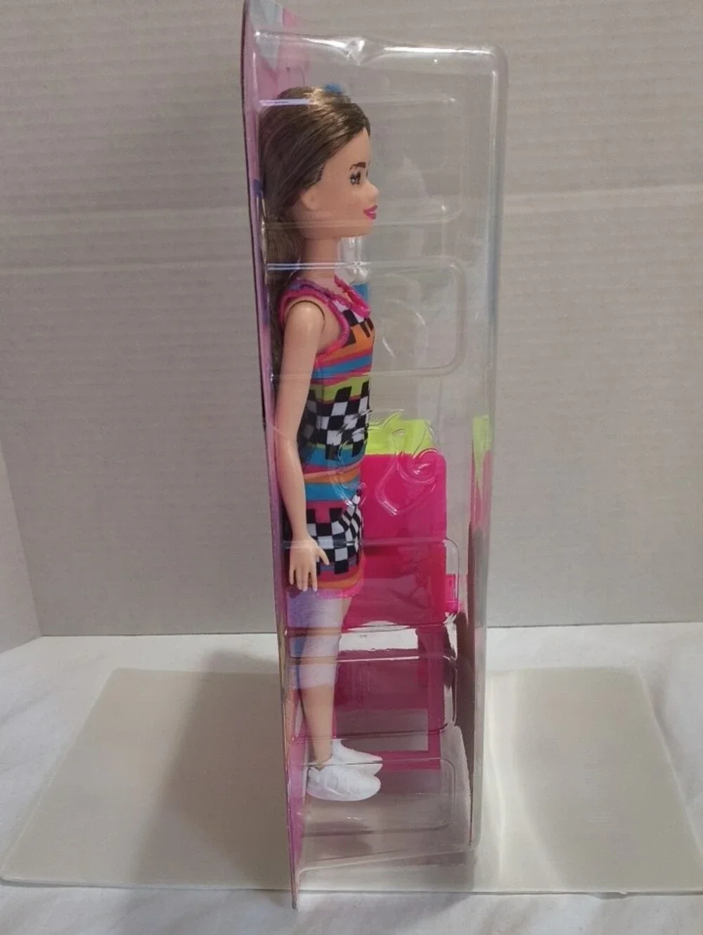 Barbie Rainbow & Black Check Dress Doll with Pink Pet Station
